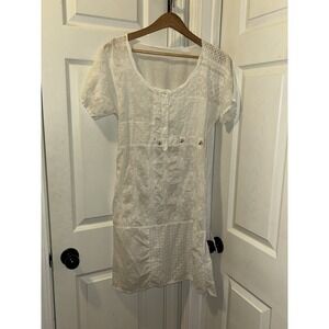 Vintage 90's Johnny Was Slip Dress White Cotton, Short Sleeve, Knee Length Med.
